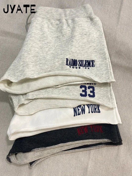 Fashion 33 Letter Print Raw Hem Sport Shorts Women New Cotton Casual Streetwear Drawstring Short Vintage Chic Simple Sweatshorts