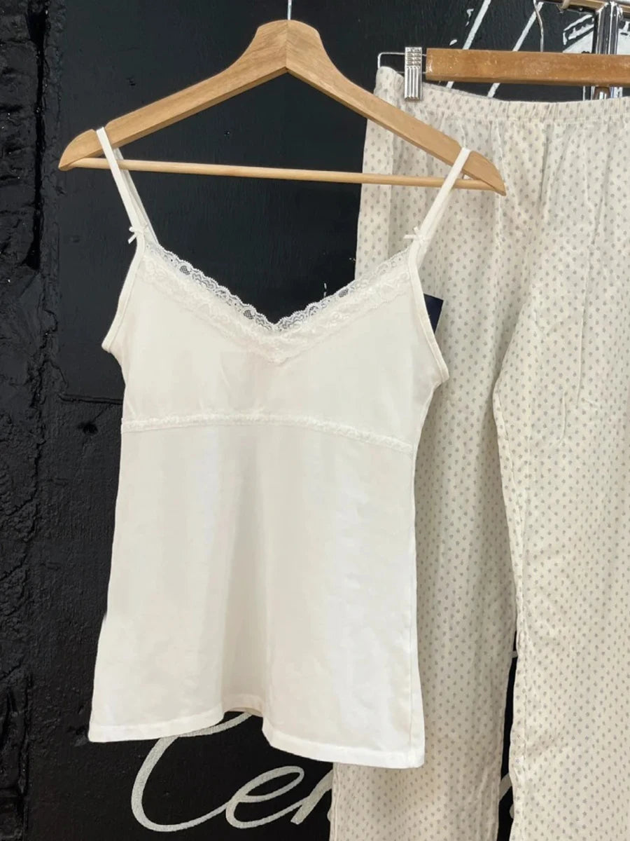 Fashion White Lace Trim Button Ribbed Slim Tank Top Women Summer Sleeveless Cotton Simple Vest Vintage Sweet Basic Camis Y2K Top