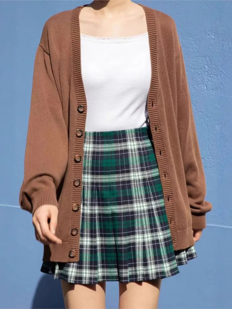 Solid Simple V-neck Buttons Cardigan Women Autumn Cotton Warm Knitted Basic Casual Jumper Tops Vintage Chic Sweet Y2K Sweater