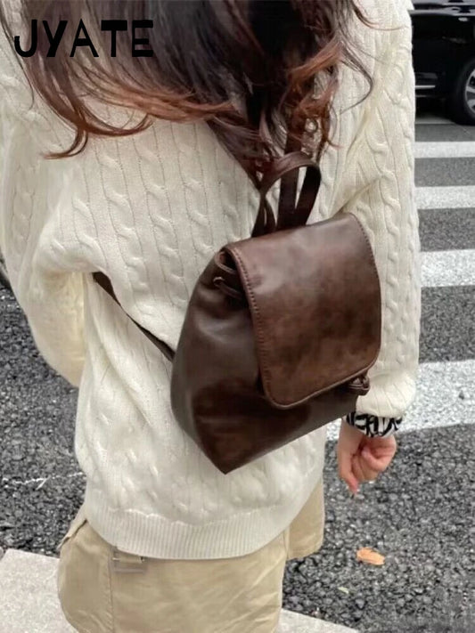 America Vintage School Bag Woman Summer Street Trendy Retro Pu Leather Ladies Shoulder-Bag Harajuku Cute Small Backpack Bags Y2K