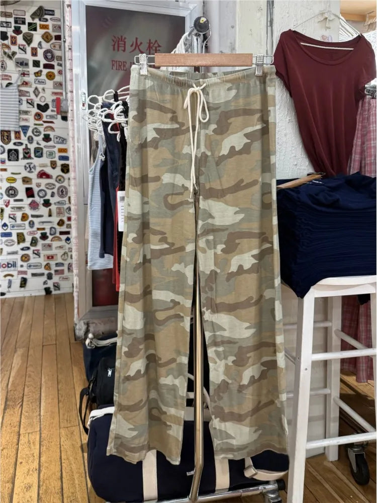 Retro Brown Drawstring Trousers Women Casual Cotton Soft High Waist  Straight Sweatpants Vintage Sweet Sport Long Pants Y2K New