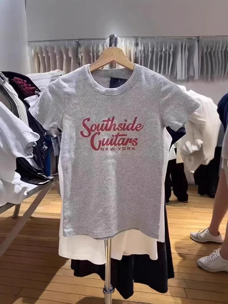 Letter Print White T-shirt Women New Casual Streetwear Cotton Round Neck Short Sleeve Tee Shirt Vintage Sweet Tshirts Y2K Tops