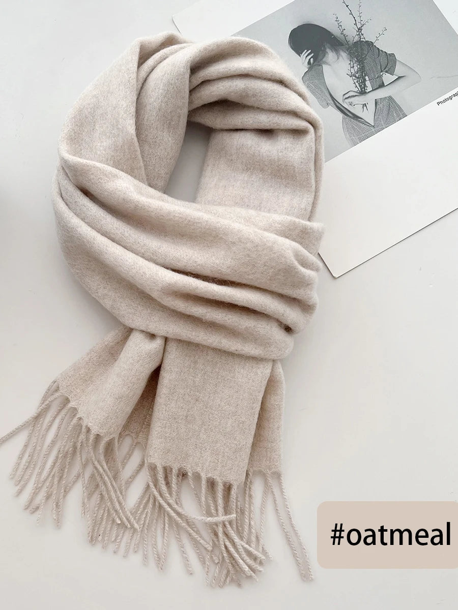 New Solid Tassel Knitted Scarf Women Winter/fall Unisex Warm Wool Long Size Vintage Casual All-match Preppy Style Scarves Y2K