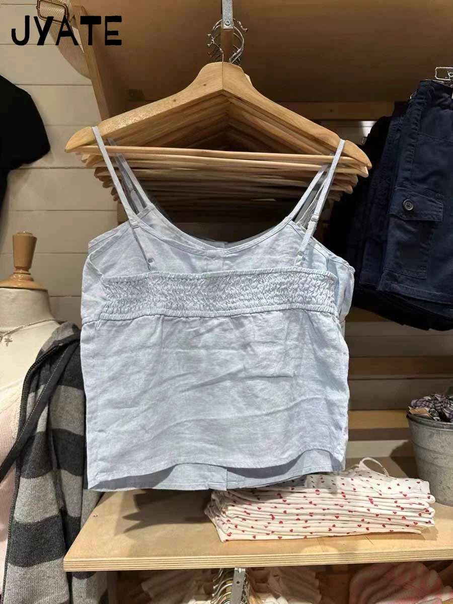 Vintage Single Breasted Cotton Tank Tops Women Elastic Waist Casual Preppy Style Sleeveless Vests Sweet Cute Streetwear Camisole