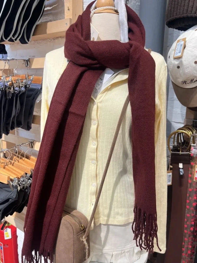 New Solid Tassel Knitted Scarf Women Winter/fall Unisex Warm Wool Long Size Vintage Casual All-match Preppy Style Scarves Y2K