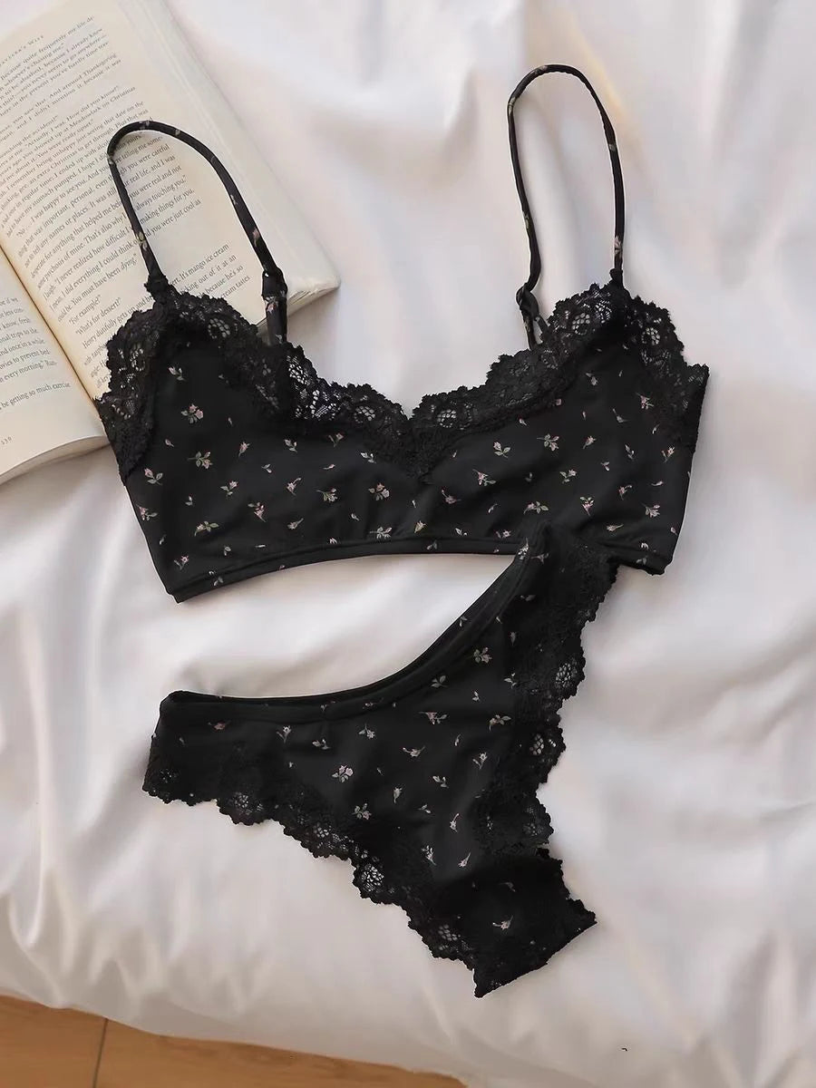 Pink Lace Bra Set Woman Adjusted-strap Seamless Bras+Low Waist Panties Female Casual Simple Solid High Elasticity Lingerie Sets