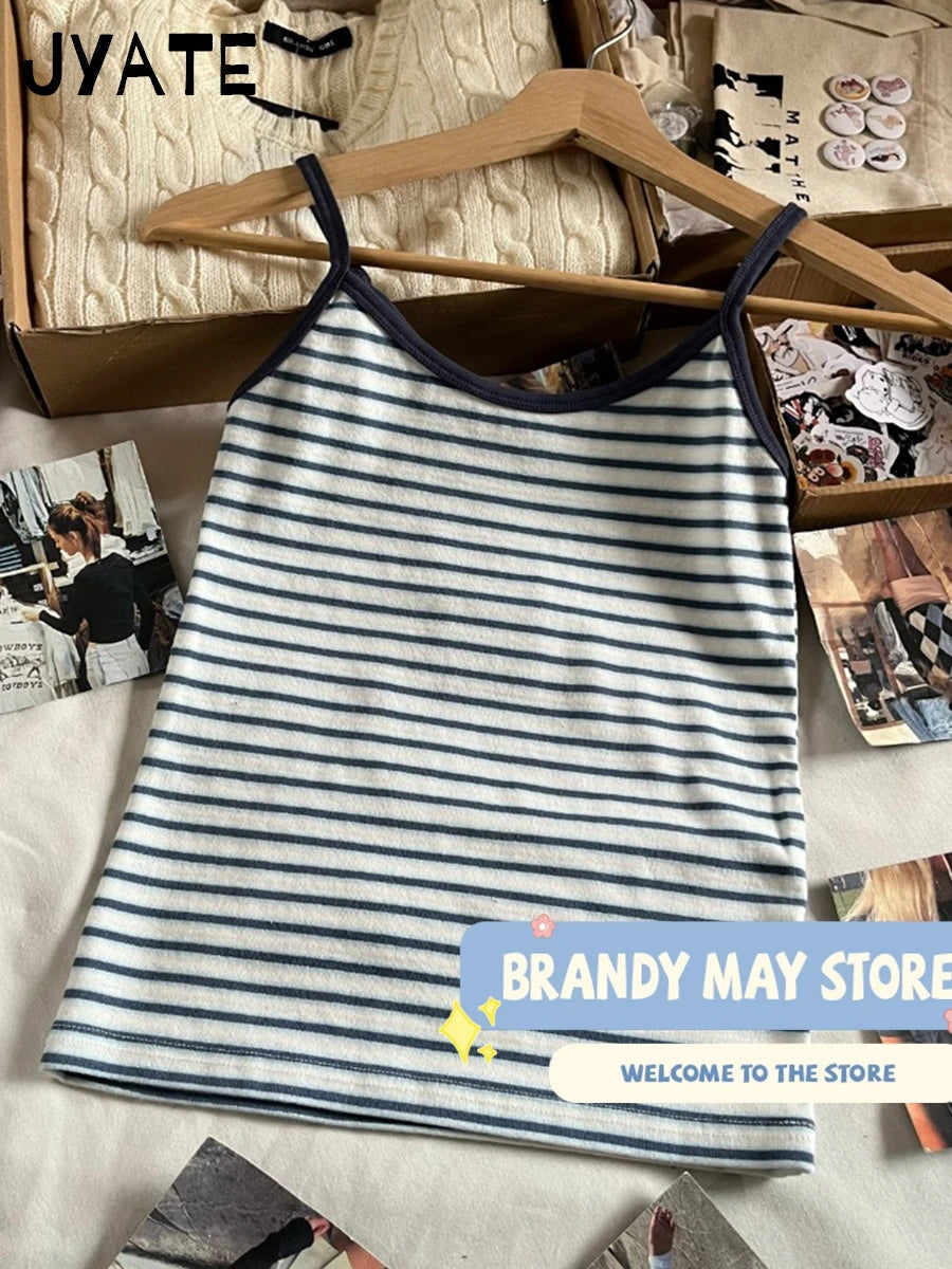 American Striped Patchwork Slim Tank Tops Women New Cotton Casual Simple Sleeveless Vests Vintage Streetwear Chic Camisole Y2K