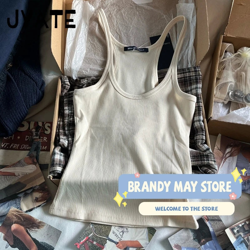 Solid Basic Ribbed Sleeveless Vests Women Summer New Cotton Soft Casual Slim Simple Tank Tops Vintage Chic Harajuku Camisole Y2K