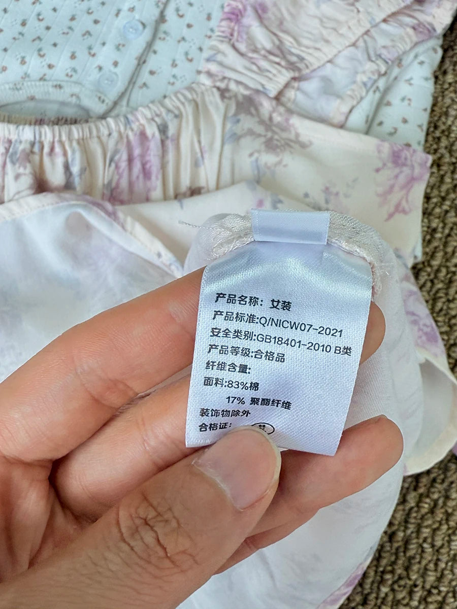 Purple Floral Top Women Casual Slim Lace-up Square Collar Babydoll Sleeveless Tee Tops Sweet Vintage Preppy Style T-shirts Y2K