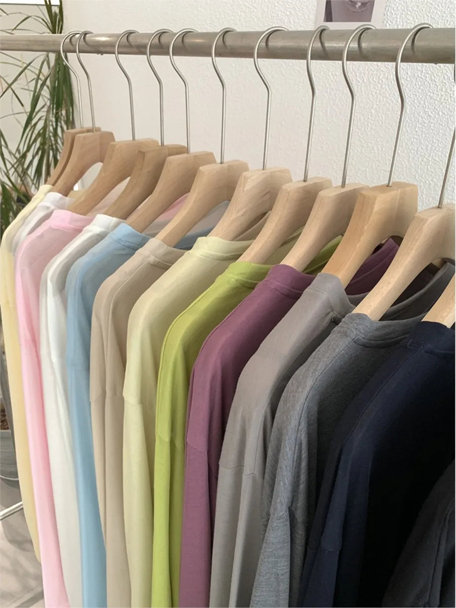 Sweet Thin Sun Protection T-shirts Women Summer Casual Streetwear Lyocell O-neck Long Sleeve Tees Chic Preppy Style Tops Y2K New