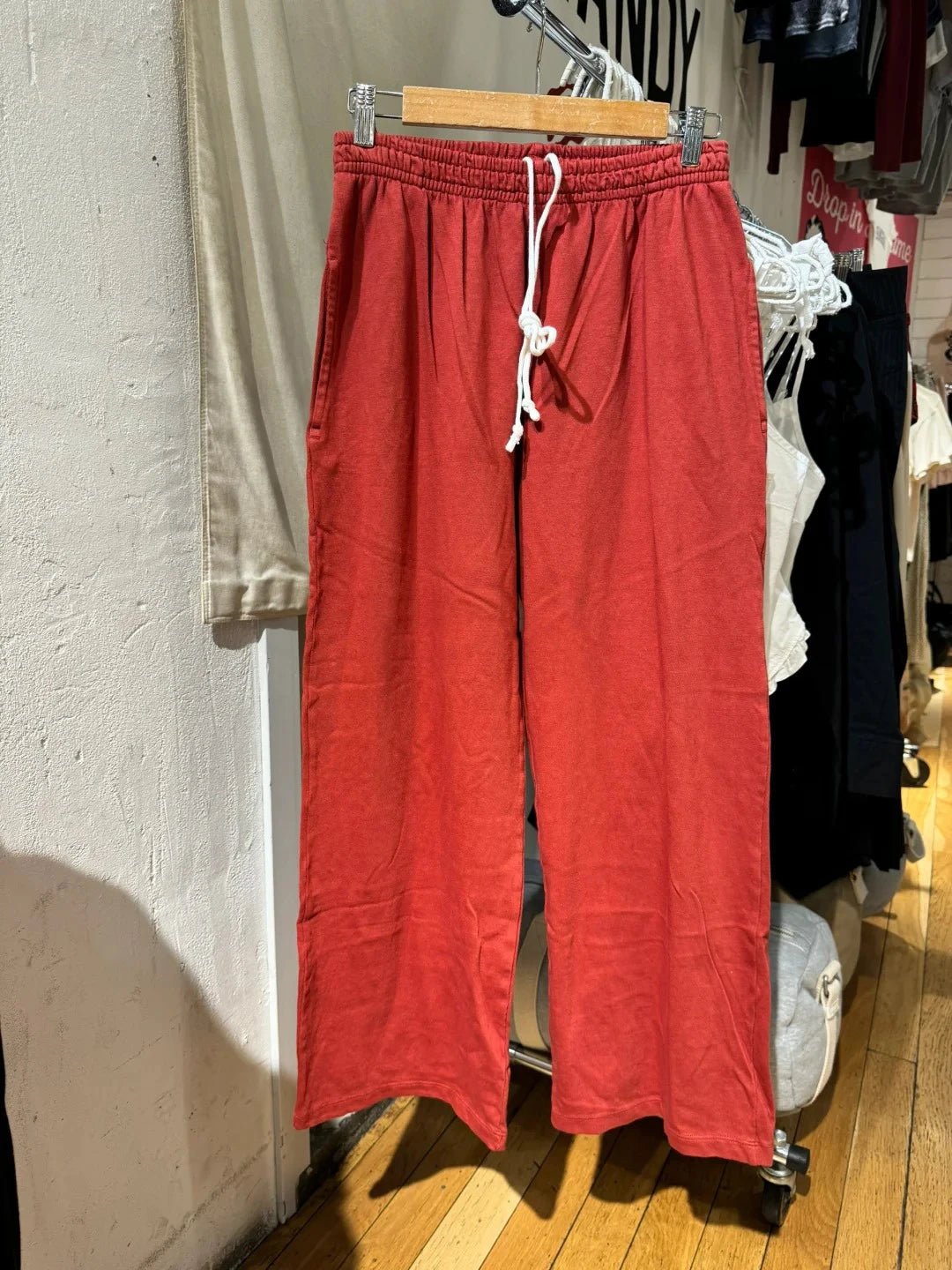 Red Vintage Drawstring Straight Sweatpants Women Chic High Waist Cotton Simple Sport Long Pant Sweet Casual Y2K Sweatpants New