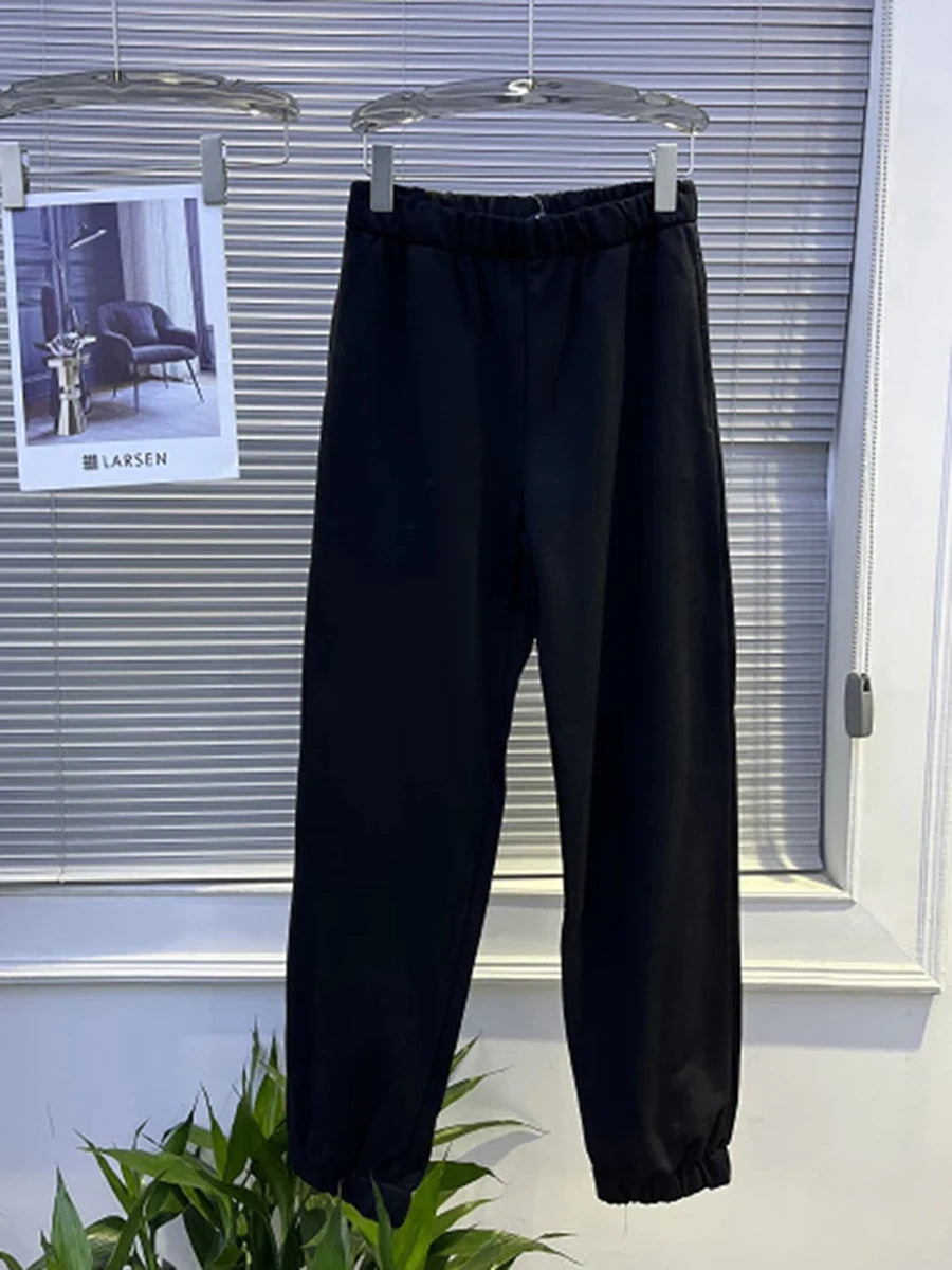 Vintage Loose Harem Pants Women Simple Elastic High Waist Casual Basic Sport Pants Sweet Cotton Preppy Style Sweatpants Y2K New