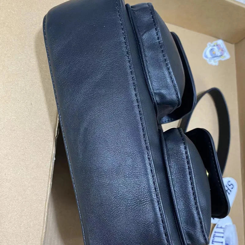 Black Simple Pocket Pu Shoulder Bag Four Season High Quality Ladies Crossbody Bags School Style All-match Vintage Handbags Y2K