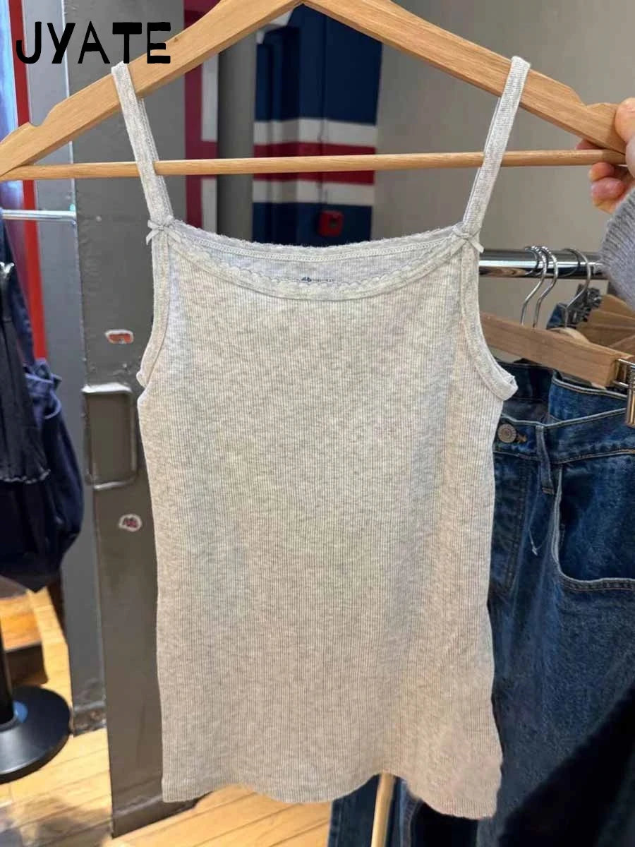 Sweet Bow Lace Trim Camisole Women Summer New Cotton Chic Casual Slim Preppy Style Cropped Vest Vintage Cute Basic Tank Tops Y2K