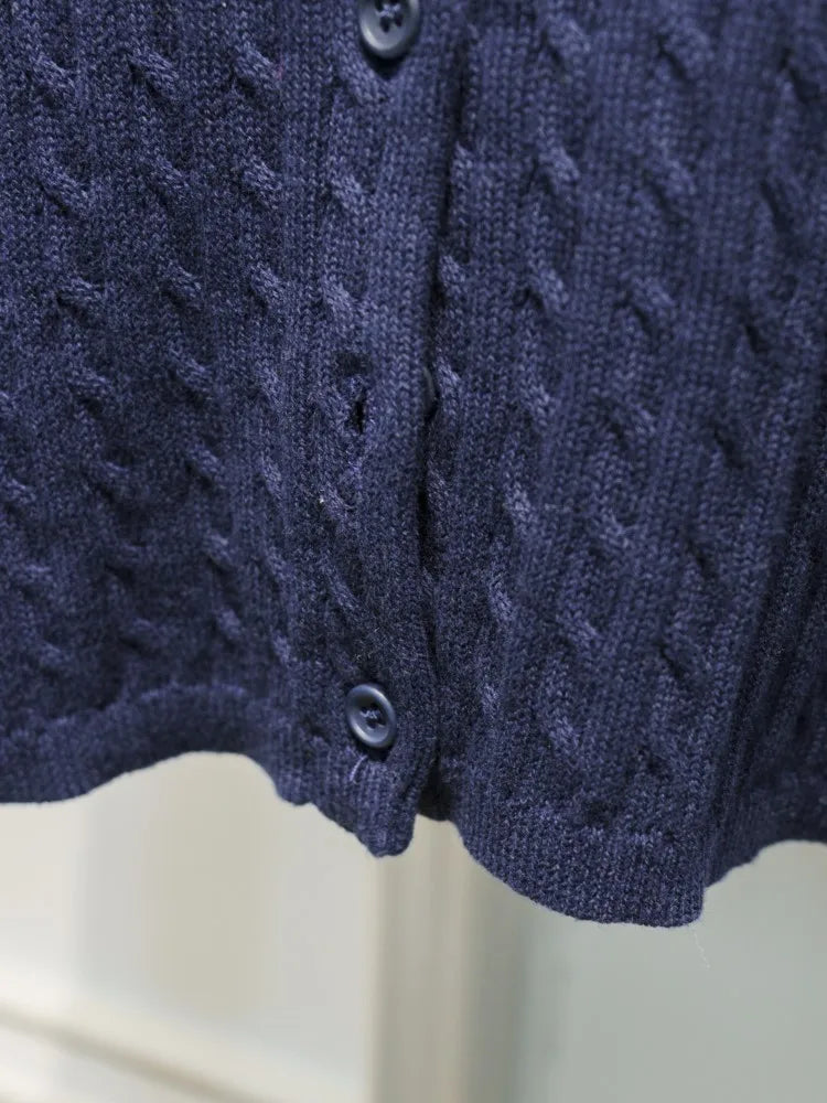 Navy Twist Knitted Cardigan Women Autumn Simple O-neck Casual Preppy Style Long Sleeve Jumper Vintage Cute Basic Sweater Tops