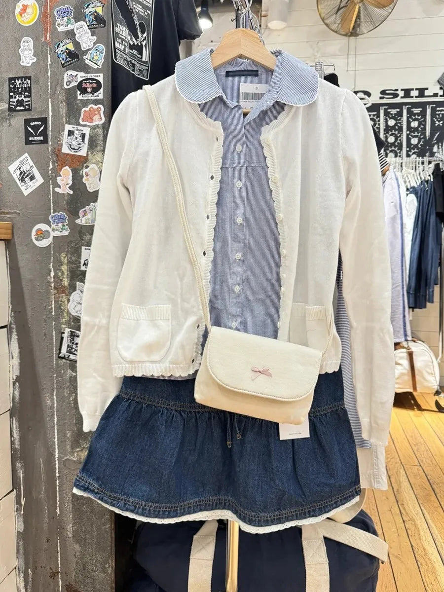 Blue Striped Peter pan Collar Blouse Women Casual Preppy Style Buttons Short Sleeve Tee Sweet Vintage Cute T-shirts Y2K Tops New
