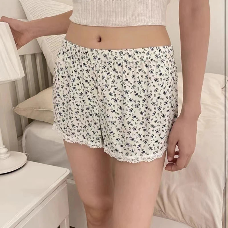 Sweet Pink Striped Button Short Pants Women Summer Cotton Loose Casual Elastic High Waist Home Underwear Cute Vintage Y2K Shorts