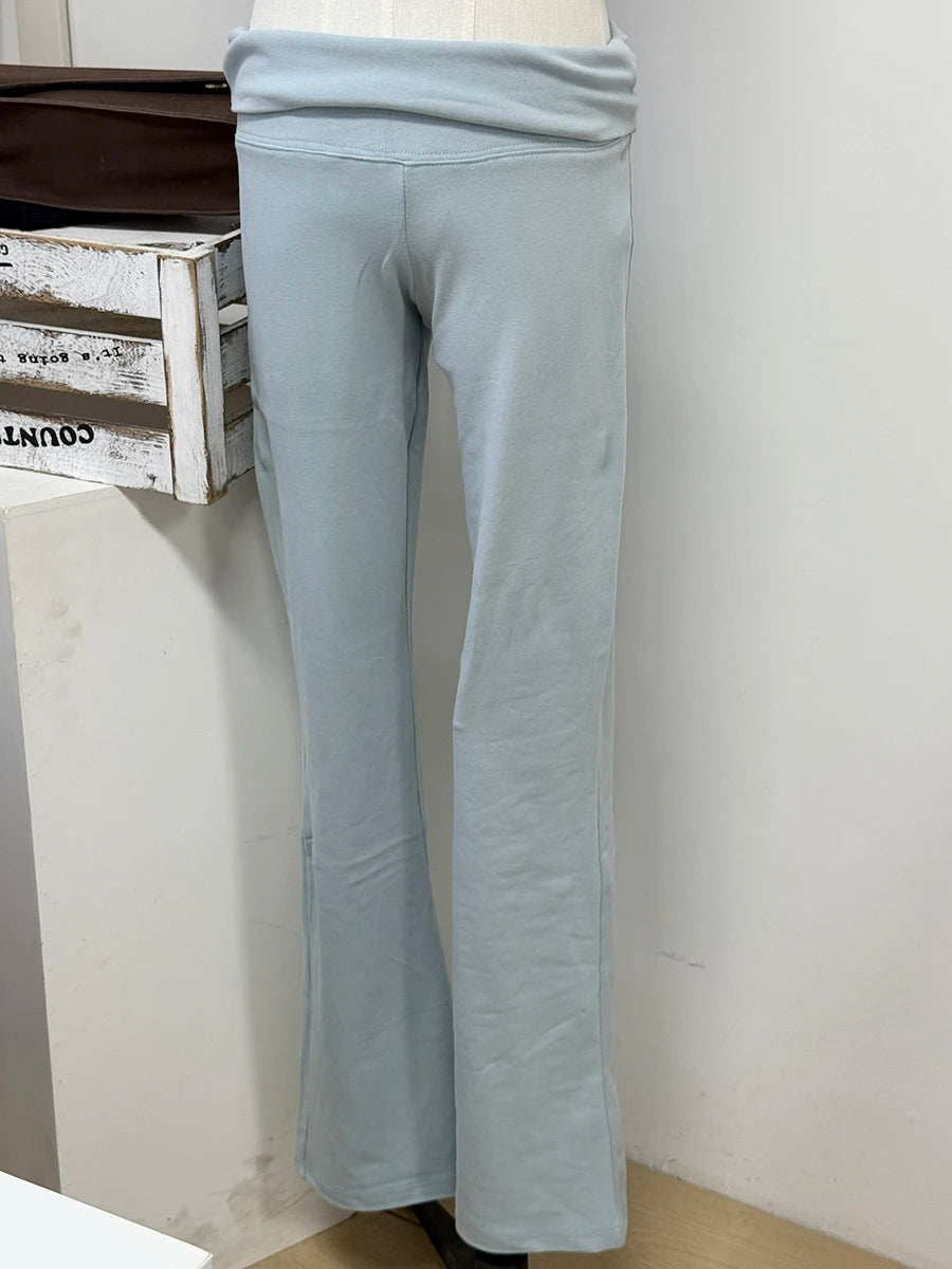 Flip up Pink Skinny Yoga Pants Women Autumn Elastic Cotton Long Flare Pants Female Sweet Casual Preppy Style Y2K Sport Trousers