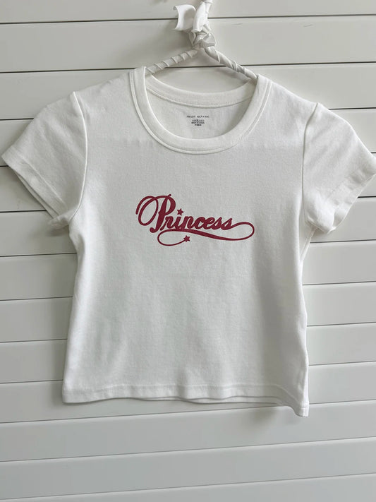 Glitter Letter Print T-shirts Women Summer Casual Preppy Style Cotton O-neck Short Sleeve Cropped Tees Sweet Cute Simple Tshirts