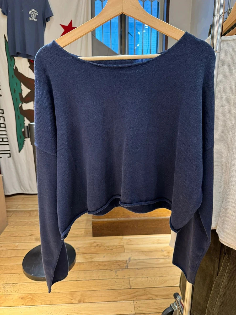 Gray Raw Trim Knit Cropped Sweater Women Scoop Neck Long Sleeve Cotton Loose Jumper Autumn Simple Sweet Oversized Crop Top Y2K