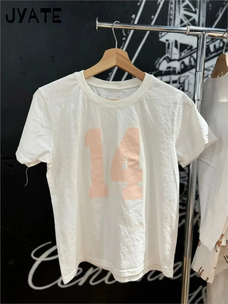 Sweet Pink 14 Print O-neck Short Sleeve Tees Women Summer Cotton Soft Streetwear Preppy Style T-shirt Casual Cute T-shirts Y2K
