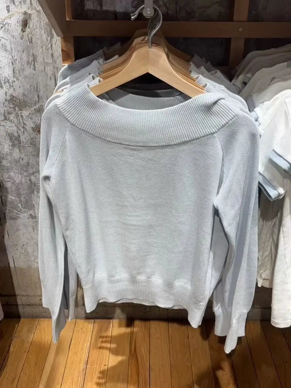 Simple Gray Blue Slash Neck Slim Knitted Sweater Women Casual Long Sleeve Cotton Pull Sweaters Sweet Preppy Style Jumpers Y2K