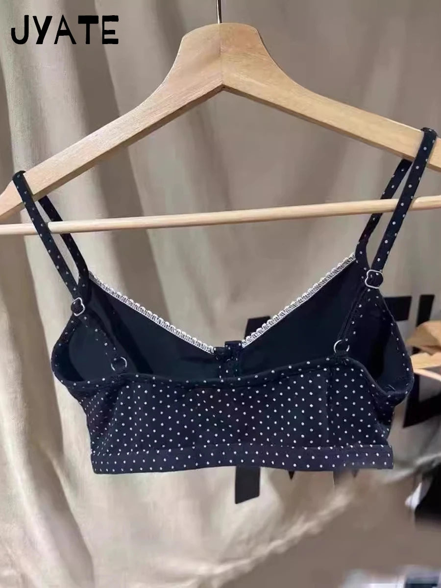 Vintage Polka Dots Print Lace Trim Camis Women 2024 New Cotton Buttons Slim Sexy Sleeveless Vests Harajuku Chic Sweet Tank Tops