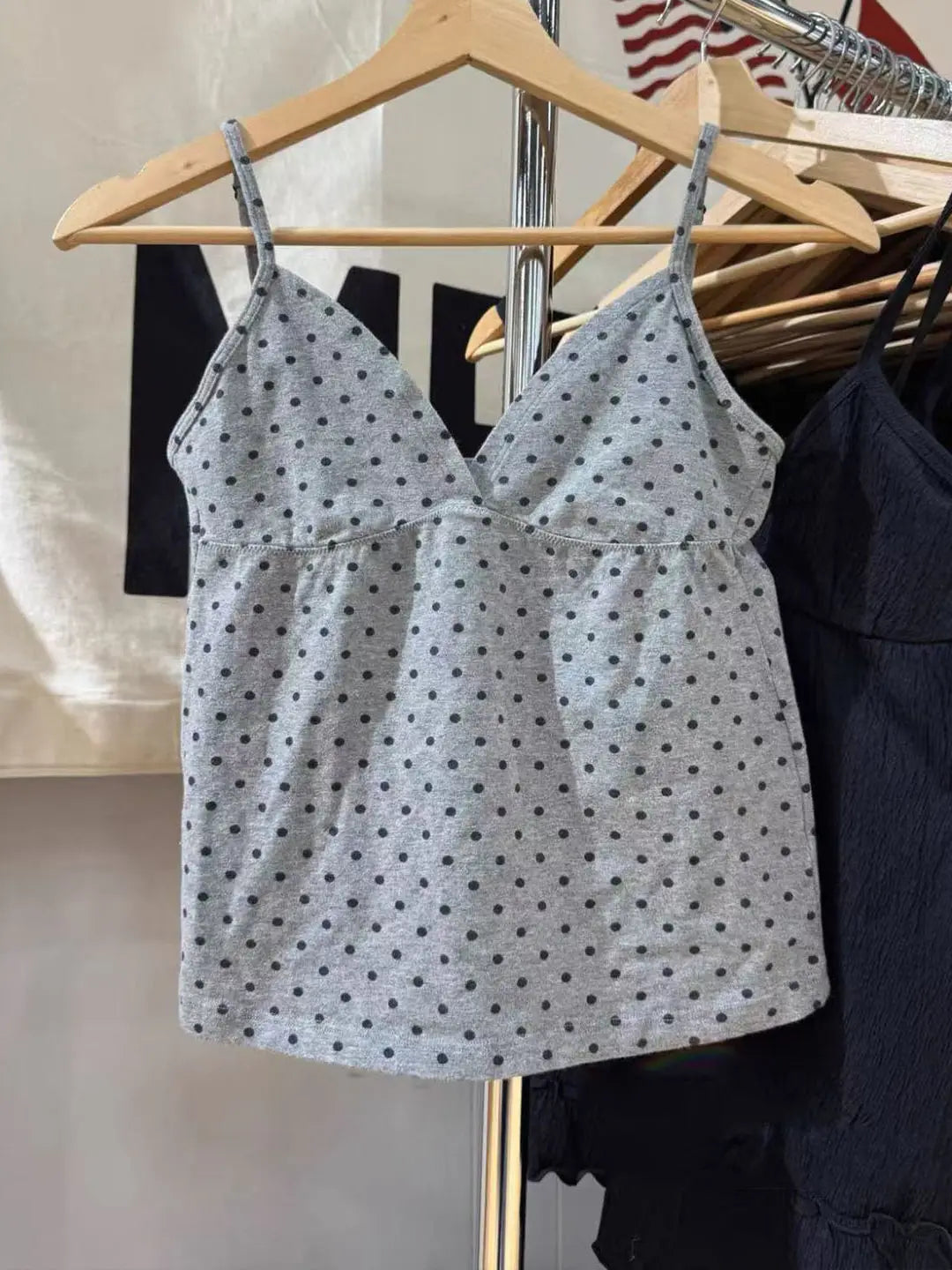 Polka Dot Print V-neck Camisole Women Streetwear Simple Slim Cropped Sleeveless Vests Vintage Sweet Cute Fairy Style Tank Tops