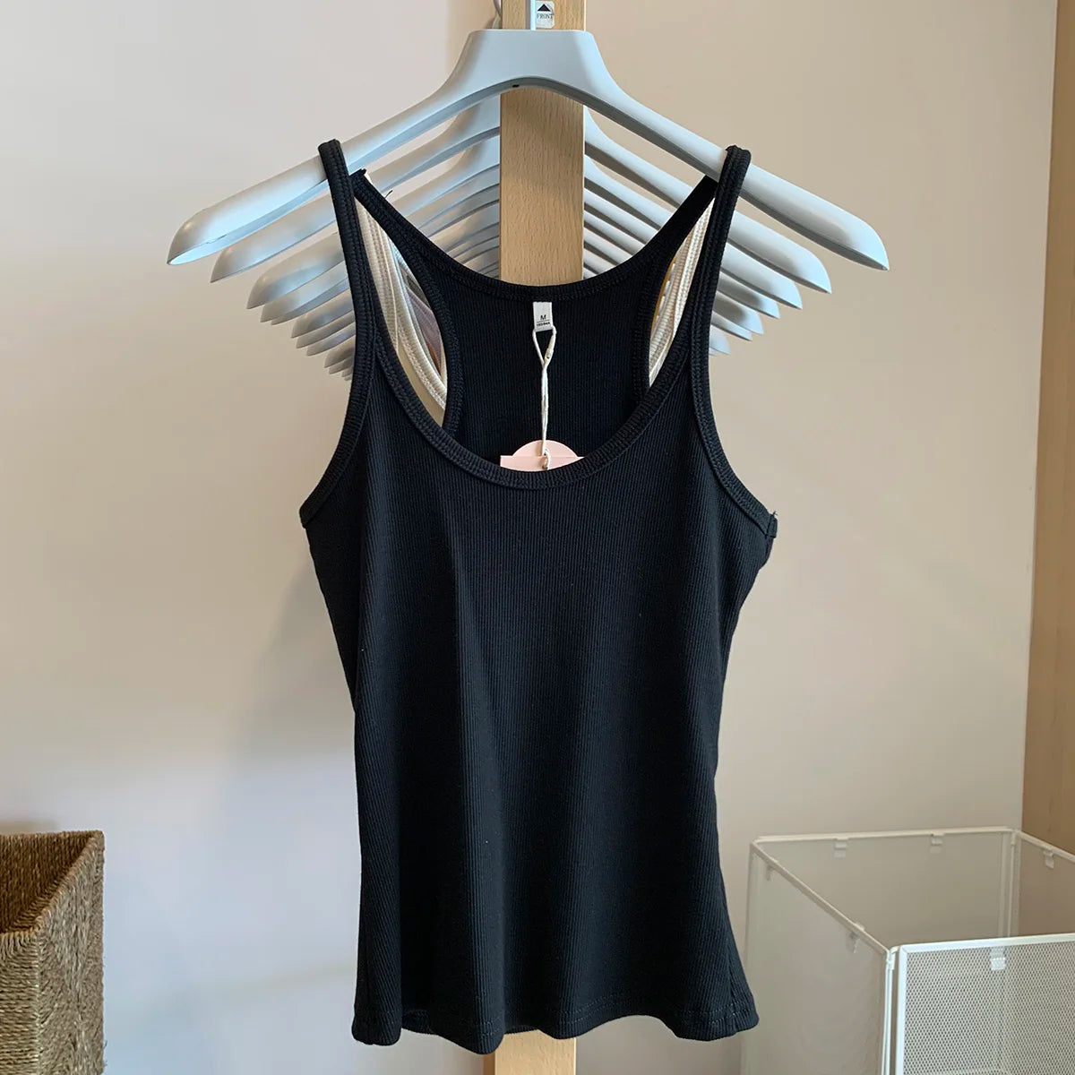 Vintage Solid Ribbed U-neck Tank Tops Women Summer New Streetwear Basic Sleeveless Vests Sweet All-matchCasual Slim  Camisole