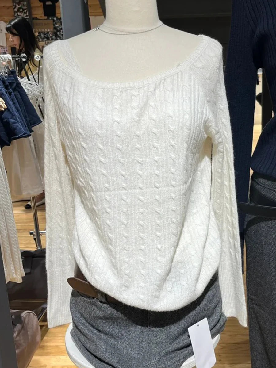 New Beige Twisted Flower Thin Knitted Sweater Women V-Neck Long Sleeve Jumpers Spring Sweet Cute Preppy Style Sweater Top