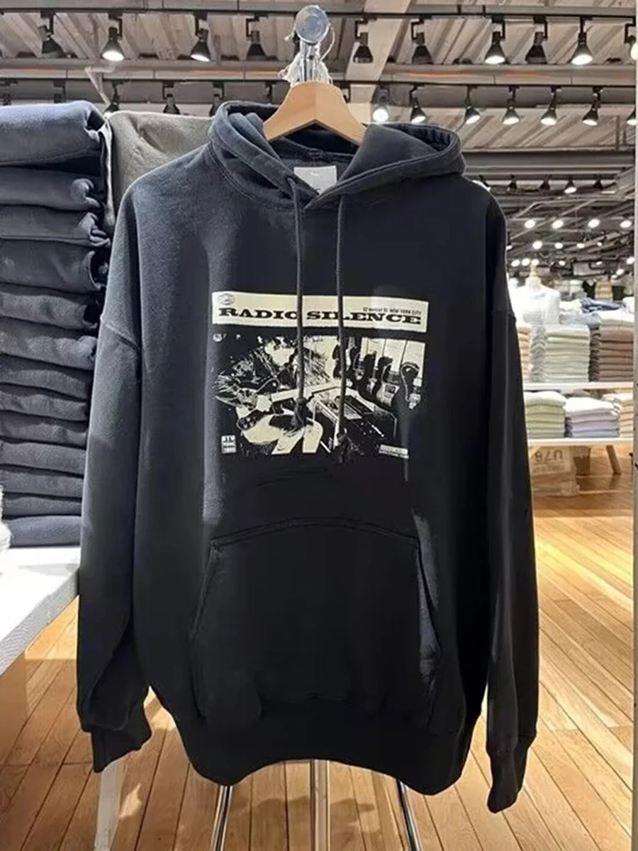 Black Letter Print Sweatshirts Women Autumn Warm Cotton Harajuku Fashion Casual Streetwear Pullover Top Vintage Chic Y2K Hoodies