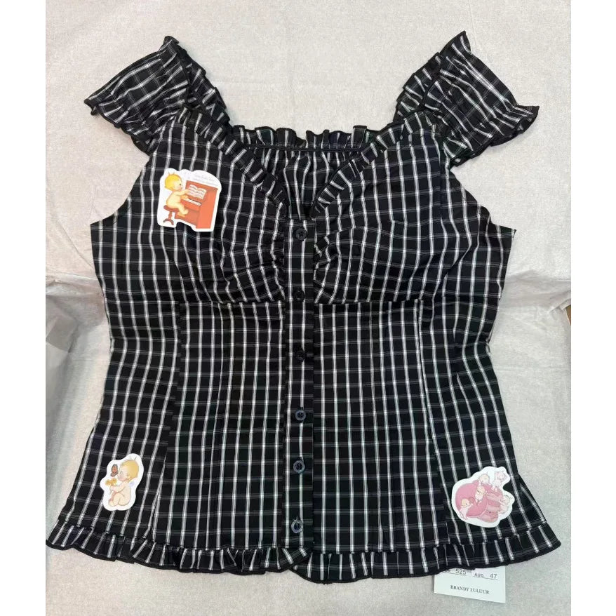 Red Floral Folds Buttons Blouse Vests Women New Casual Single Breasted Ruffle Sleeveless Tank Tops Sweet Cute Elegant Camis OOTD