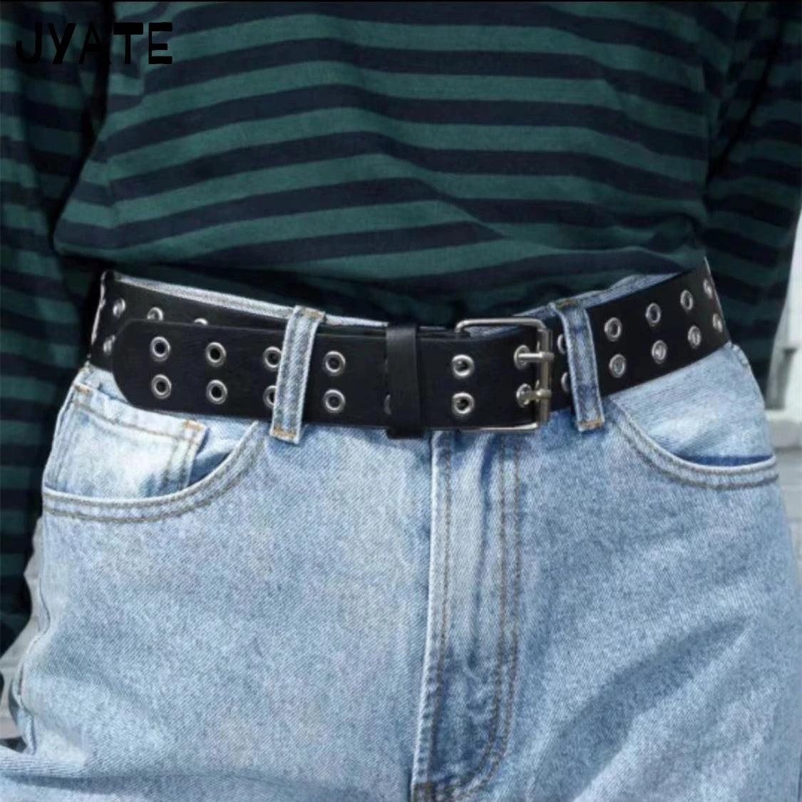 Retro Metal Buckle PU Black Belt Women New Streetwear Casual Rock n Roll Punk Preppy Style Vintage Chic Belts Y2K
