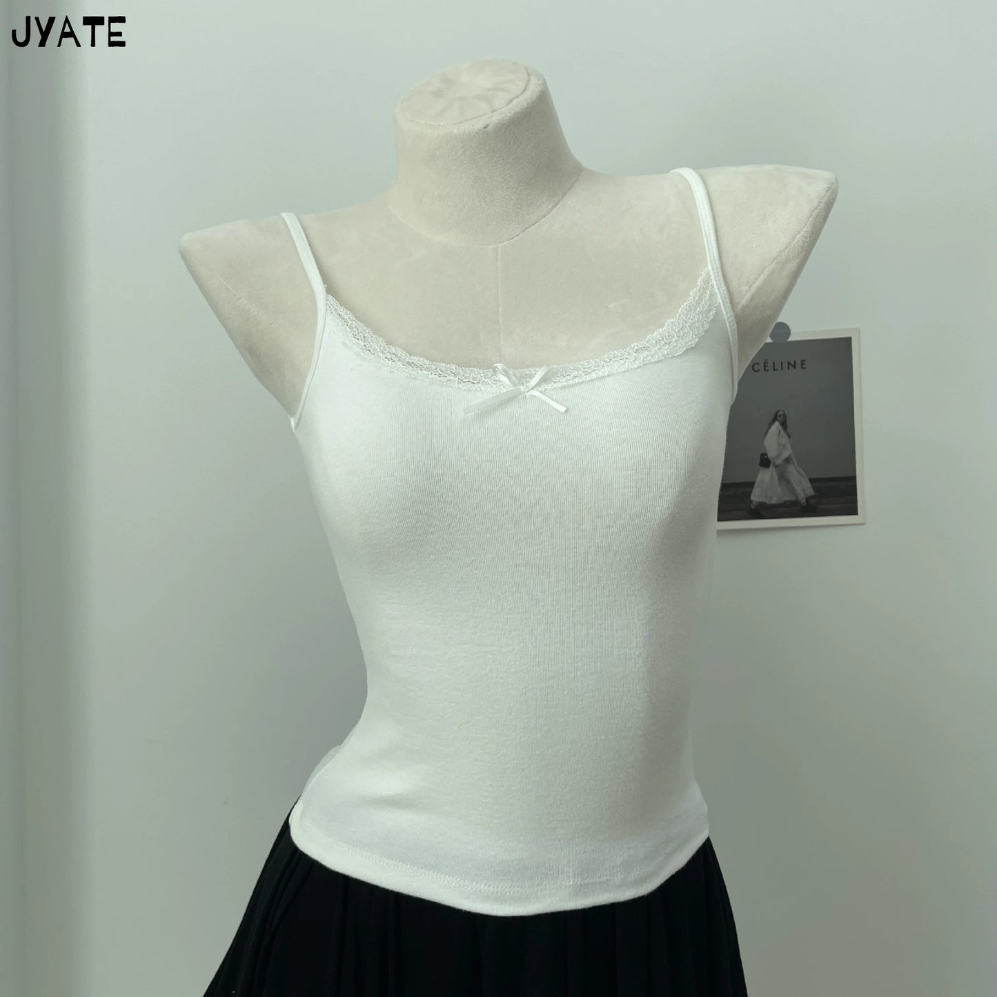 Sweet Floral Lace Trim Eyelet Tank Tops Women New Summer Cotton Bow Slim Preppy Style Cropped Vests Cute Preppy Style Chic Camis