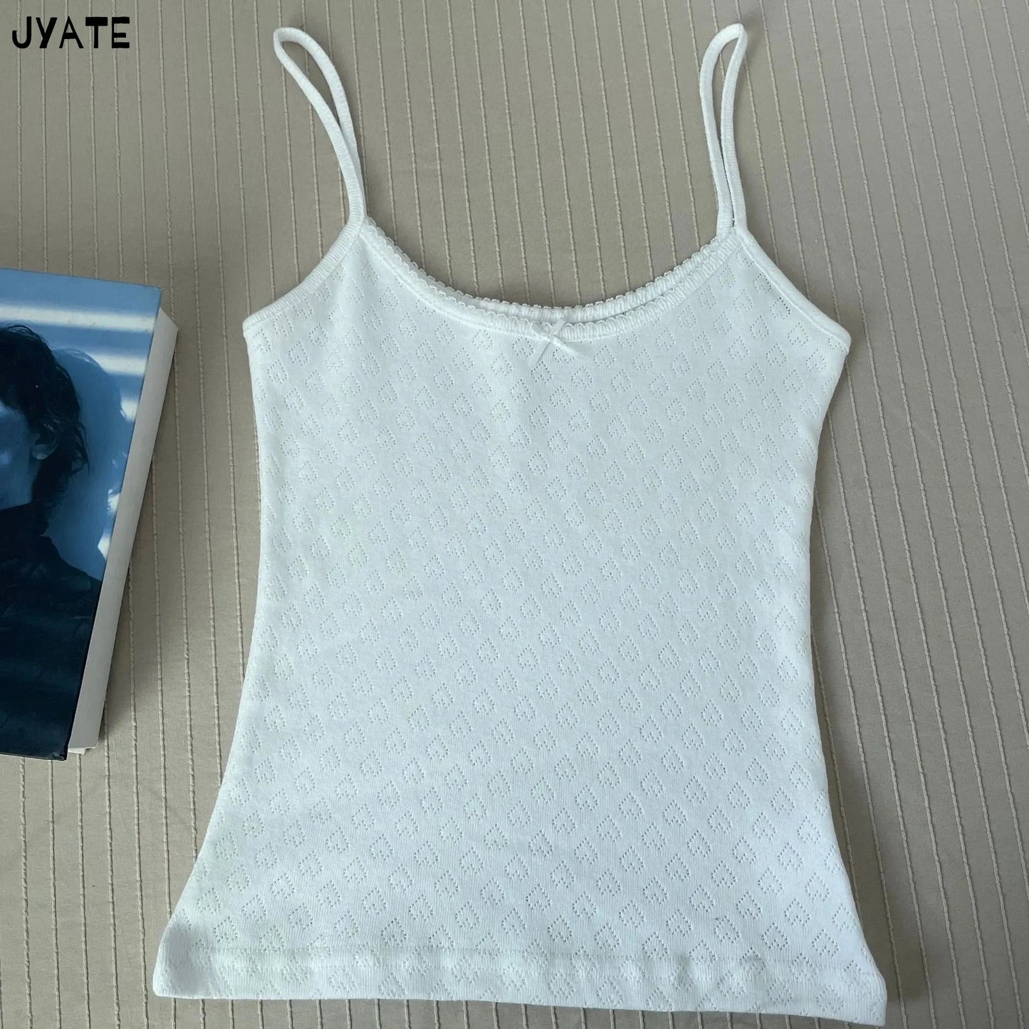 Lace Trim Floral Eyelet Tank Tops Women New Summer Cotton Bow Slim Preppy Style Cropped Vests Sweet Vintage Chic Camisole Y2K