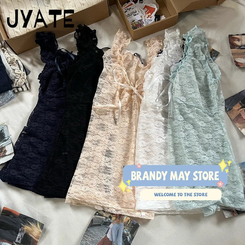 New Lace Sexy Transparent Solid Vests Women Solid Bow V-neck Lace-up Sleeveless Thin Tank Tops Sexy Streetwear Casual Crop Tops