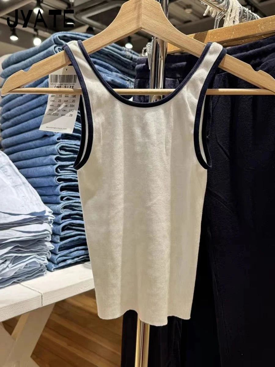 Heart White U Collar Cotton Tank Tops Women Summer New Ribbed Slim Sexy Raw Hem Sleeveless Vests Vintage Chic Harajuku Crop Top