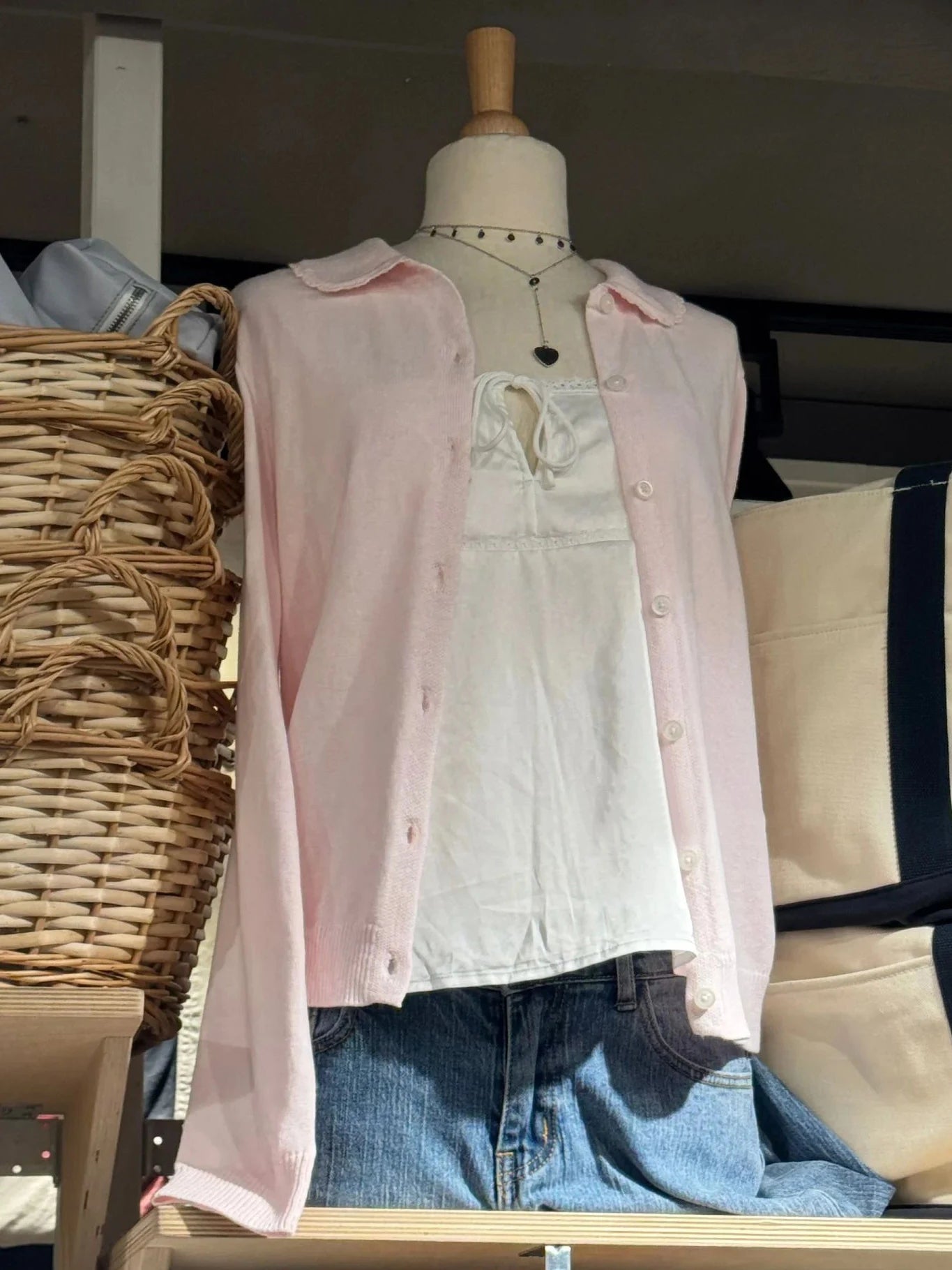 Pink Twist Babydoll Top Cardigan Women Autumn New Lace Trim Collar Cotton Buttons Knitted Jumper Sweet Cute Preppy Style Sweater