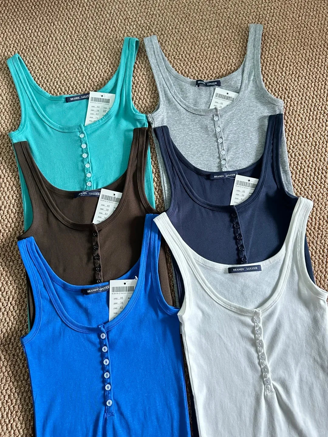 Solid Six Buttons Slim Tank Top Woman Summer Casual Streetwear U Collar Sleeveless Cotton Vest Femal  American Vintage y2k Tops