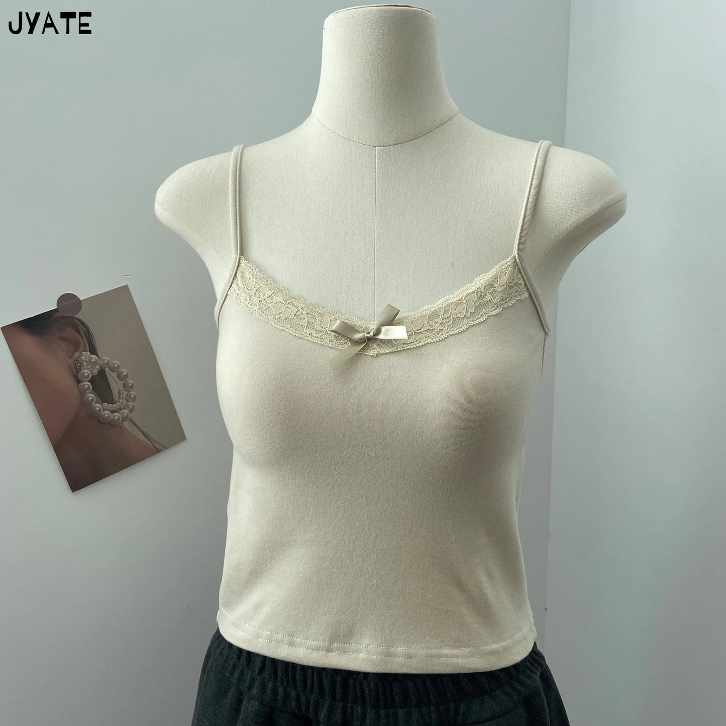 2024 Sweet Lace Trim Bow Tank Tops Women Summer New Casual Solid Slim Preppy Style Cropped Vests Vintage Basic Cute Camisole Y2K
