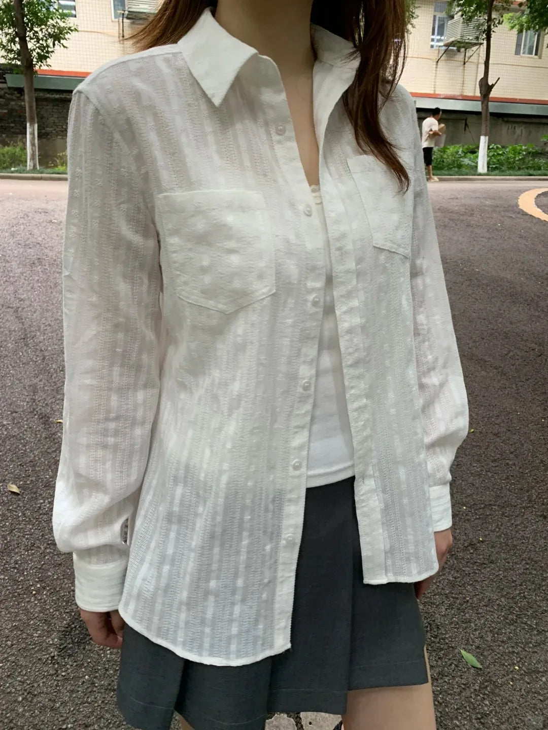 Linen Cotton Collar Buttons Blouse T-shirts Women Slim Casual White Long Sleeve Tees Girls Sweet Cute Preppy Style Y2K Crop Tops