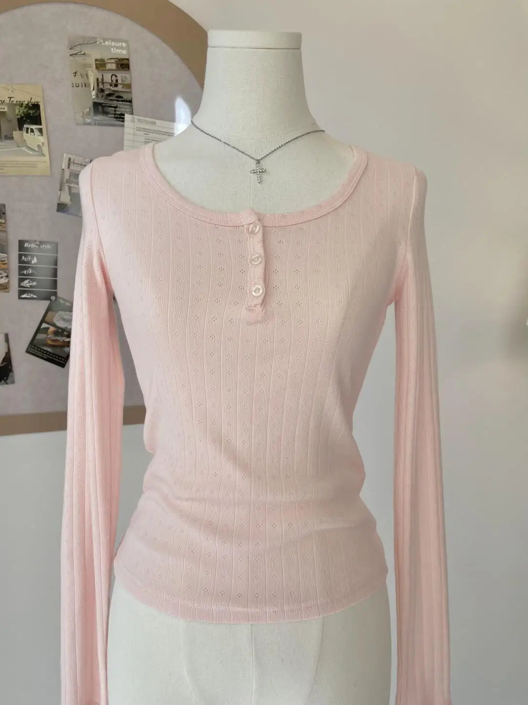 Sweet Solid Hollow Out T-shirts Femme Y2K Button Casual Basic Slim Long Sleeve Tees Women Preppy Style Vintage Cute Tops Clothes