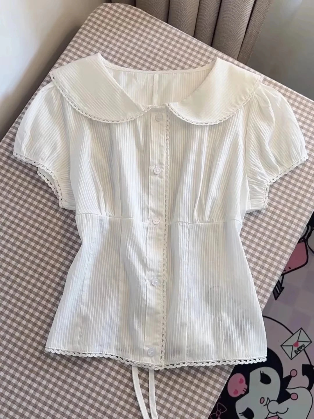 Retro Red Buttons Blouse Women Summer New Streetwear Lapel Short Sleeve Tees Sweet Vintage Cute Preppy Style T-shirts Y2K Tops