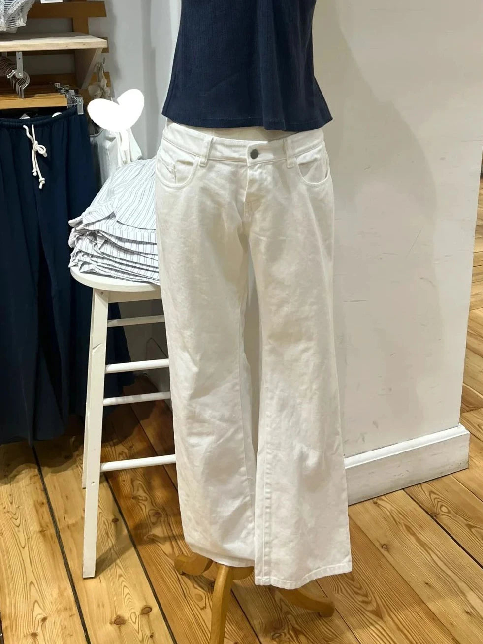 Vintage Drawstring Straight Jeans Women Summer Cotton Denim Long Pants Female Casual Streetwear All--match Deep Blue Trouser Y2K