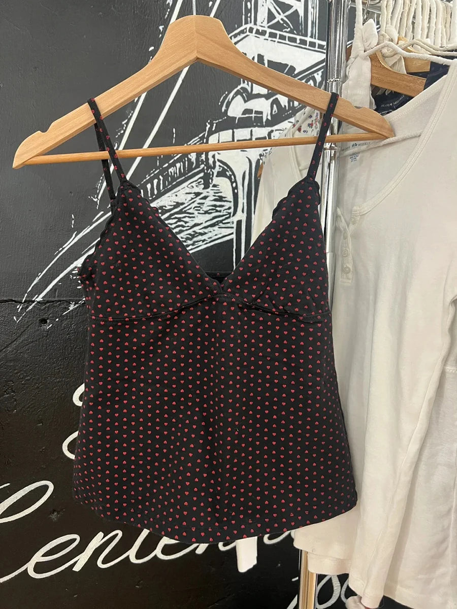 Blue Floral Print Fungus Trim Tank Tops Women Casual Cotton Slim V-neck Sleeveless Bow Camisole Sweet Cute Preppy Style Crop Top