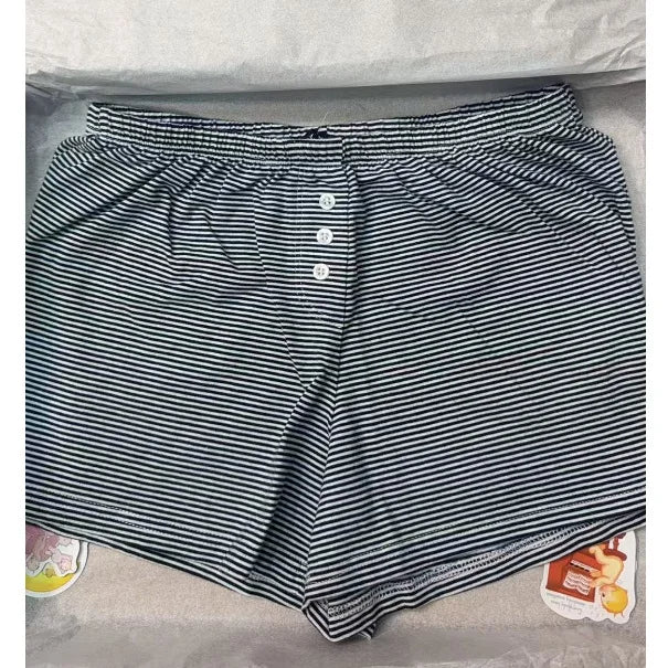 Fashion Striped Buttons Short Pants Women Summer Casual Elastic High Waist Home Underwear Vintage Cute Preppy Style Y2K Shorts