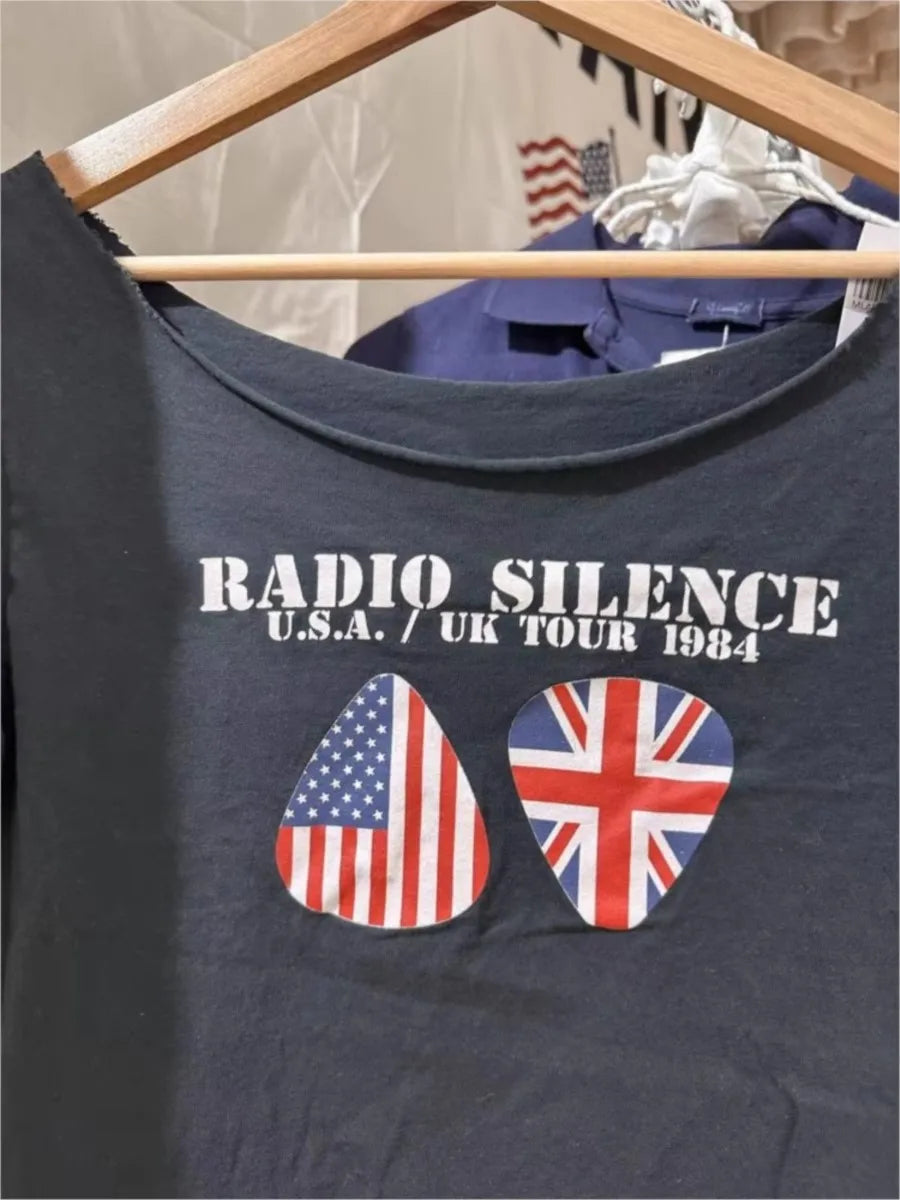 American Letter Print Crop Top Woman New Raw Hem Slash Neck Cotton Short Sleeve Tees Vintage Simple Cute T-shirts Tops Y2k