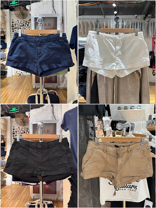 Vintage Back Pockets Short Cargo Shorts Woman Summer Solid Cotton Low Waist Straigth Short Pant Female Streetwear Y2k Pants New