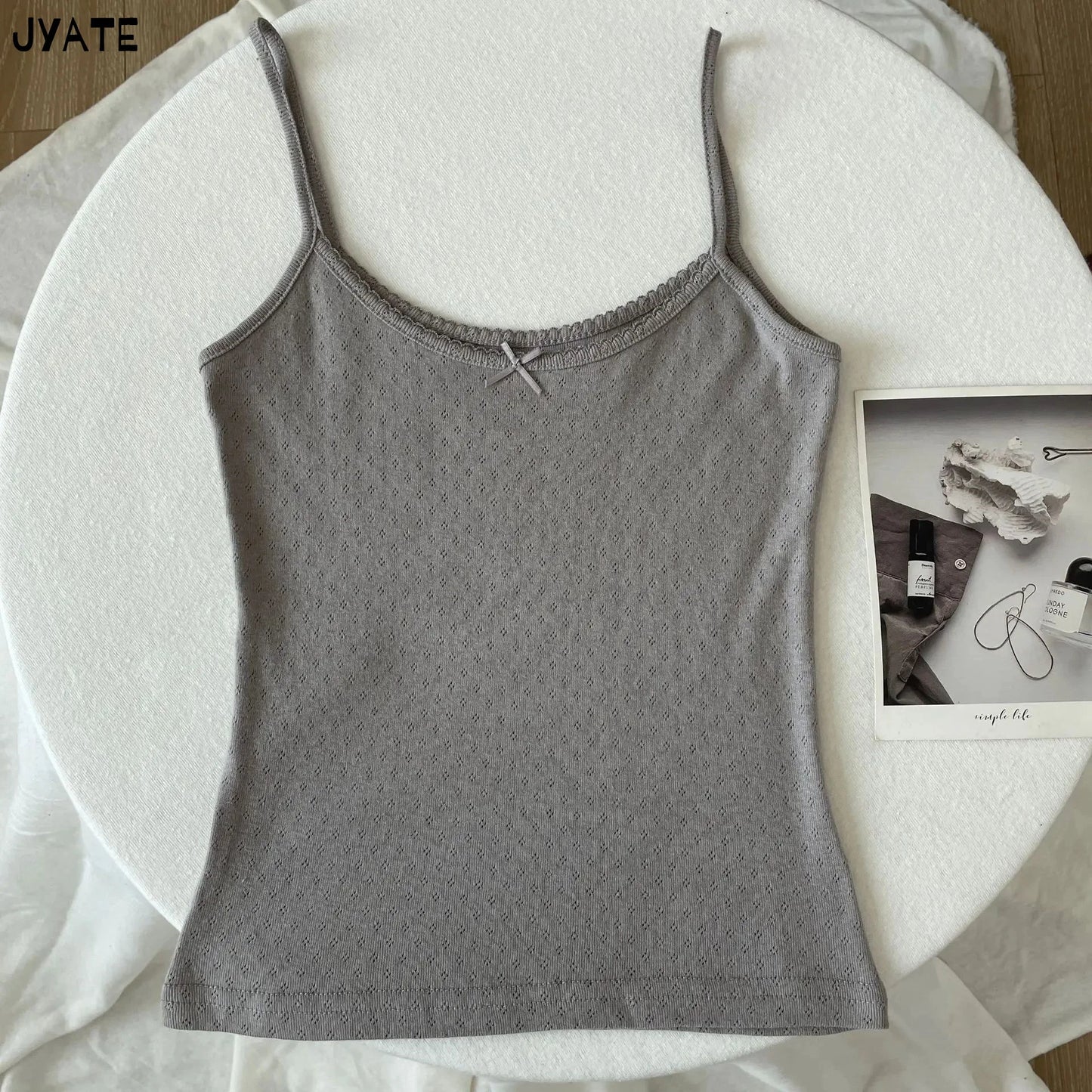 Lace Trim Floral Eyelet Tank Tops Women New Summer Cotton Bow Slim Preppy Style Cropped Vests Sweet Vintage Chic Camisole Y2K