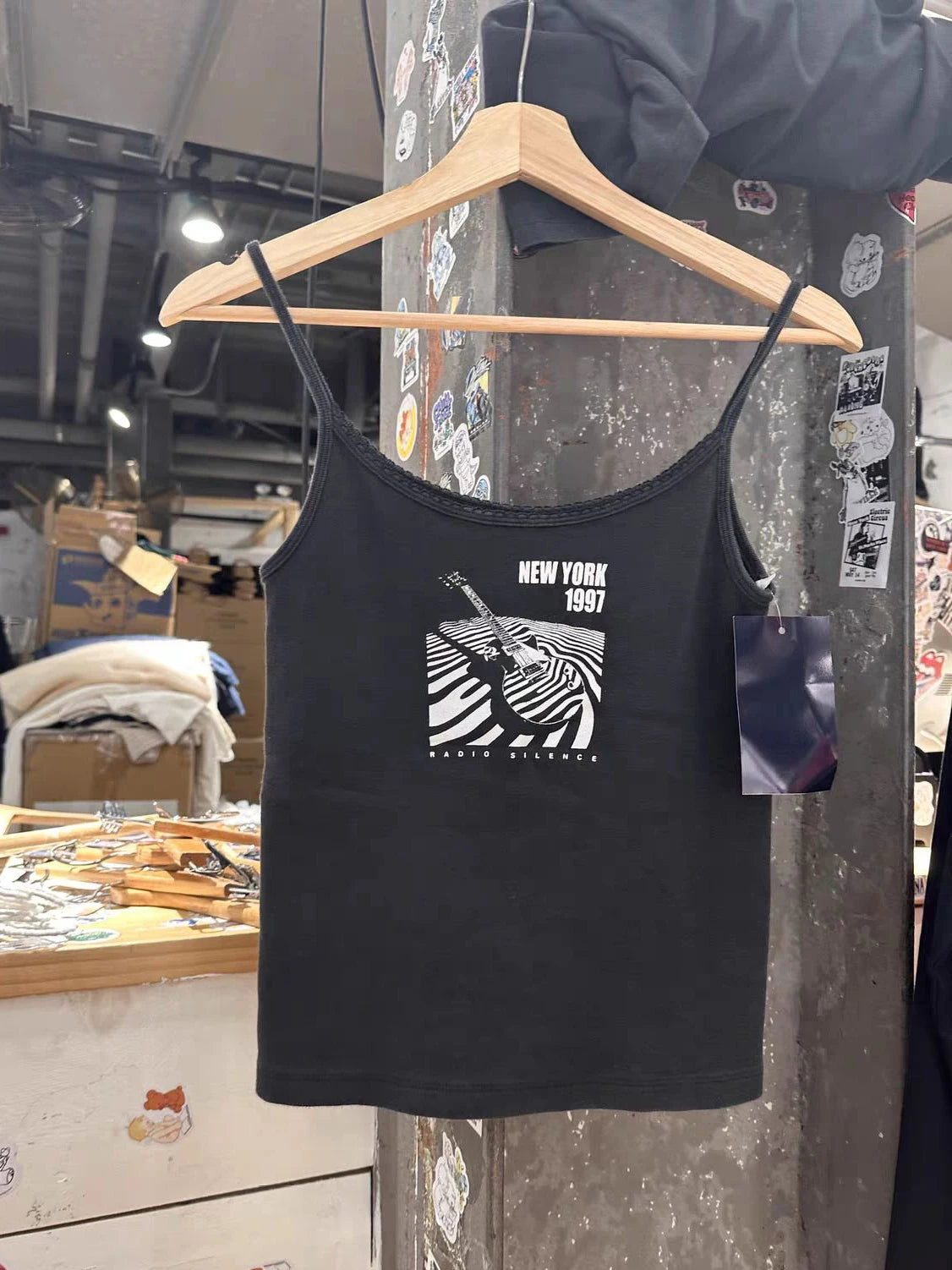 Vintage Radio Print Slim Tank Tops Women Summer New Cotton Casual Lace Trim Sleeveless Vests Harajuku Streetwear Camisole Y2K